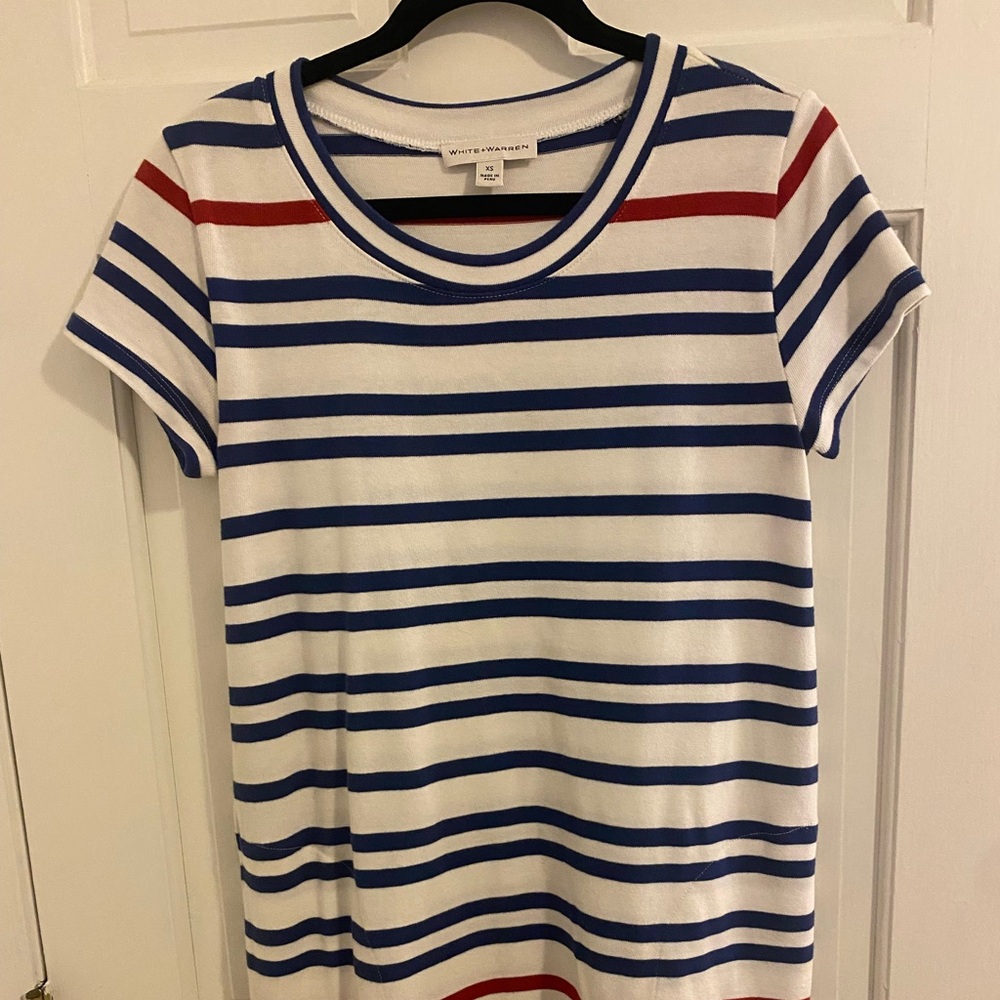 White + Warren Striped Mini Dress - Blue, Red, and White